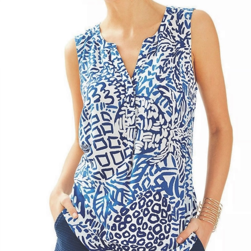 Lilly Pulitzer Sleeveless Stacey Vacation  24146 Indigo‎ Top XS